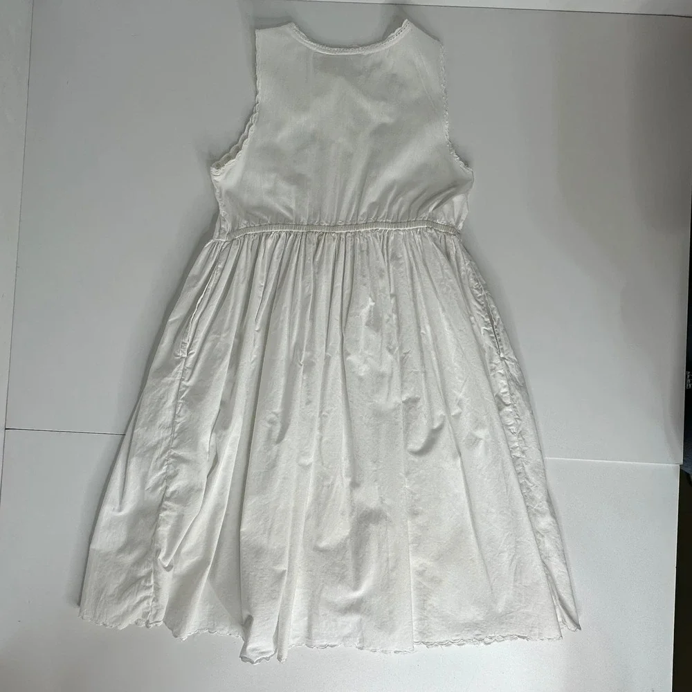 Vtg Radishes &‎ Roses Dress White Cotton Embroidered Pockets Cottagecore Girls 8